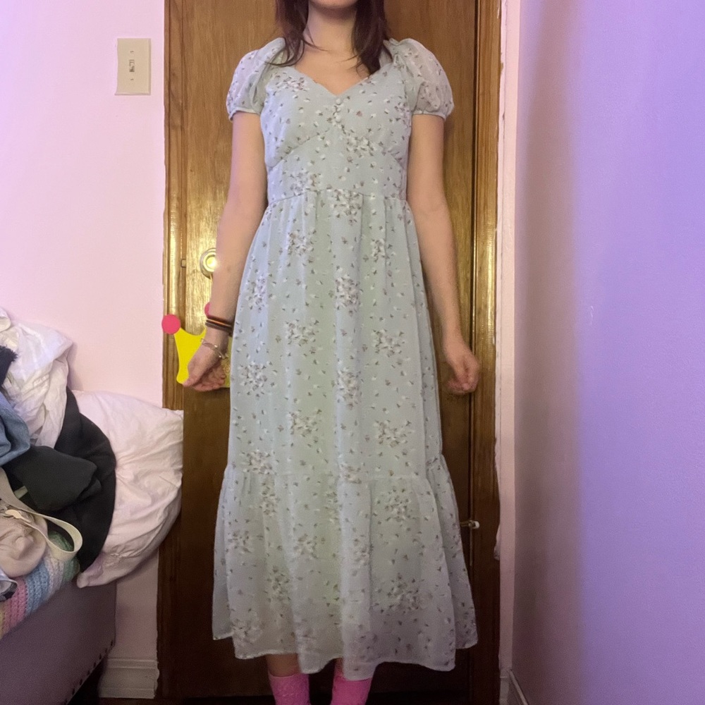 Blue Floral Cottagecore Midi Dress